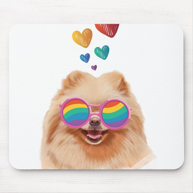 Tapis De Souris Chien Pomeranian avec coeurs Saint-Valentin (Devant)