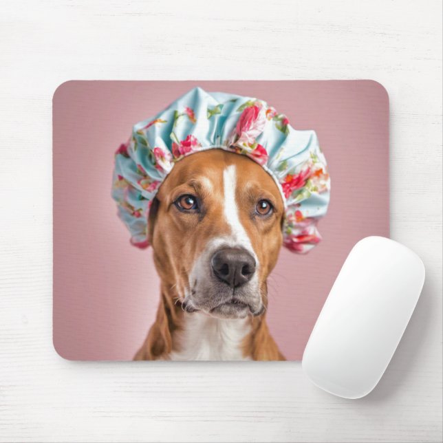 Tapis De Souris Chien portant un Casquette de douche (Avec souris)
