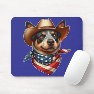 Tapis De Souris Chien portant un drapeau Casquette et américain Ba