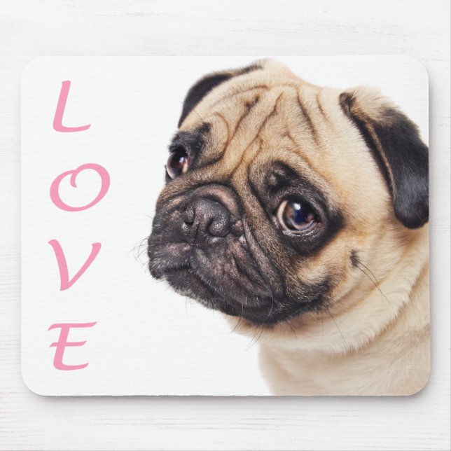 Tapis de souris Chien Pug Bébé d'amour (Devant)