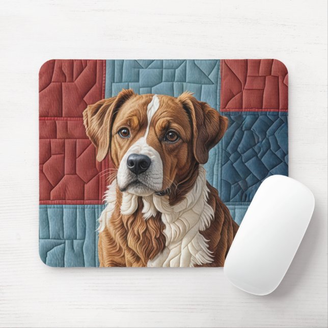 Tapis De Souris Chien Quilé sur Motif Patchwork (Avec souris)