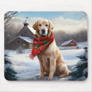 Tapis De Souris Chien Retriever doré dans la neige Noël