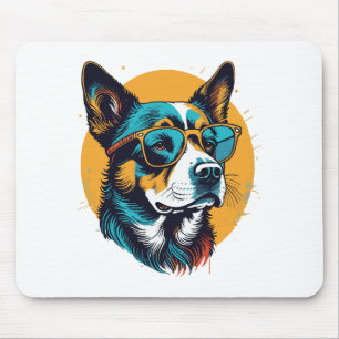Tapis De Souris Chien rétro portant des lunettes de soleil