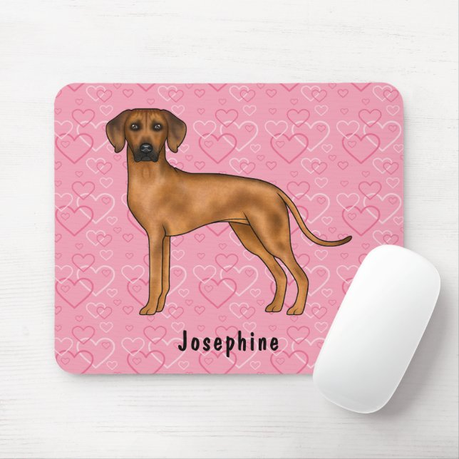 Tapis De Souris Chien Rhodesian Ridgeback sur des cœurs roses avec (Avec souris)