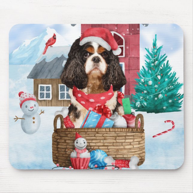 Tapis De Souris Chien Roi Cavalier dans la neige Maison de Chien N (Devant)