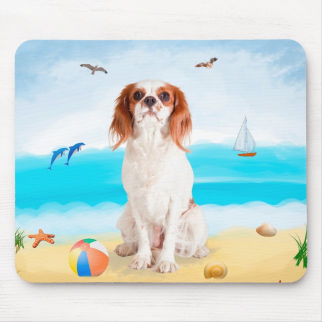 Tapis De Souris Chien roi cavalier sur la plage (Devant)