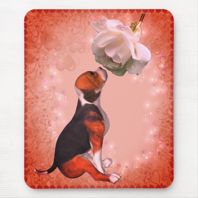 Tapis De Souris Chien rose blanc chiot beagle (Devant)