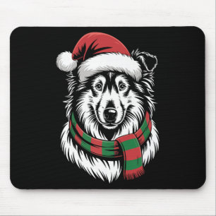 Tapis De Souris Chien Rough Collie Noël Chapeau de Père Noël Échar