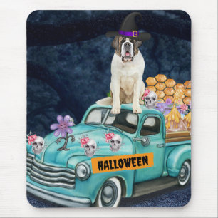 Tapis De Souris Chien Saint-Bernard Halloween Camion Nuit Effrayan