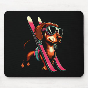 Tapis De Souris Chien saucisse de montagne de ski lunettes d'hiver