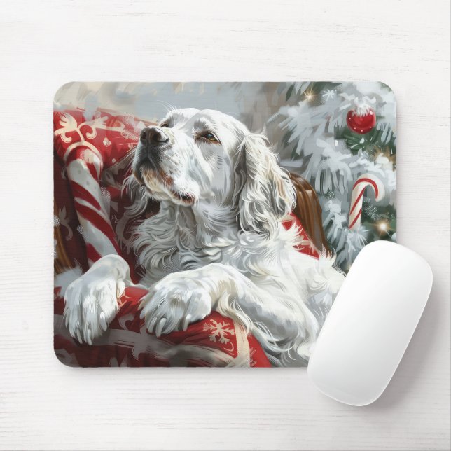Tapis De Souris Chien Setter Anglais Fête de Noël (Avec souris)