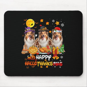 Tapis De Souris Chien Shetland Sheepdog Happy Halloween Thanksgivi