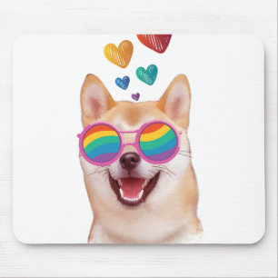 Tapis De Souris Chien Shiba Inu avec coeurs Saint-Valentin
