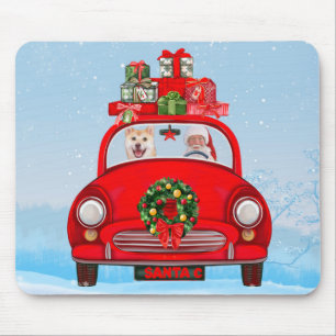 Tapis De Souris Chien Shiba Inu dans une voiture avec le Père Noël