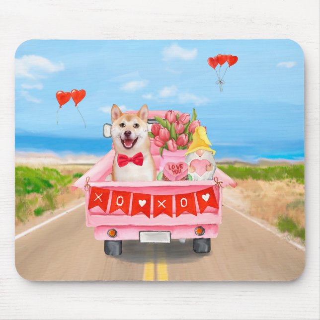 Tapis De Souris Chien Shiba Inu Saint Valentin Coeurs de Camion (Devant)