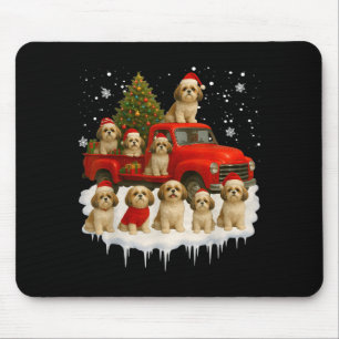 Tapis De Souris Chien Shih Tzu Camion Rouge Arbre de Noël Père Noë