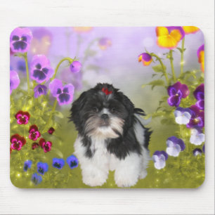 Tapis de souris Chien Shih Tzu sur Fleurs Colorées
