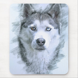 Tapis De Souris Chien Sibérie Husky Dessin Chien de traîneau Otter