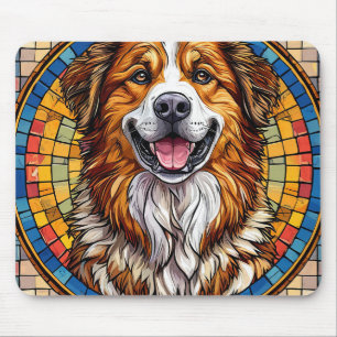 Tapis De Souris Chien souriant sur fond mosaïque
