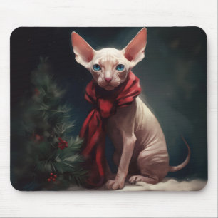 Tapis De Souris Chien Sphynx dans la neige de Noël