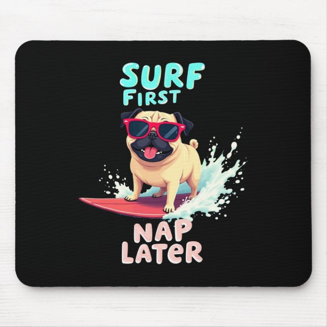 Tapis De Souris Chien surfant Pug cool  (Devant)