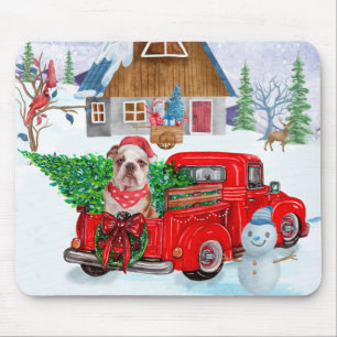 Tapis De Souris Chien-taureau Anglais En Livraison De Noël Camion