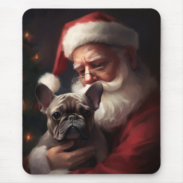 Tapis De Souris Chien-taureau français avec Noël Festif du Père No (Devant)