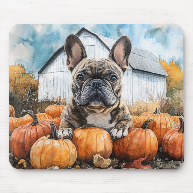 Tapis De Souris Chien-taureau français dans le Patch Citrouille (Devant)