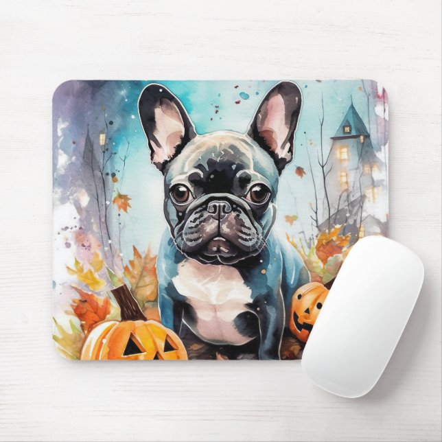 Tapis De Souris Chien-taureau français d'Halloween avec la peur Ci (Avec souris)