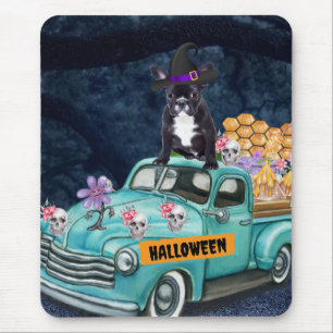 Tapis De Souris Chien-taureau français Halloween Camion Effrayant