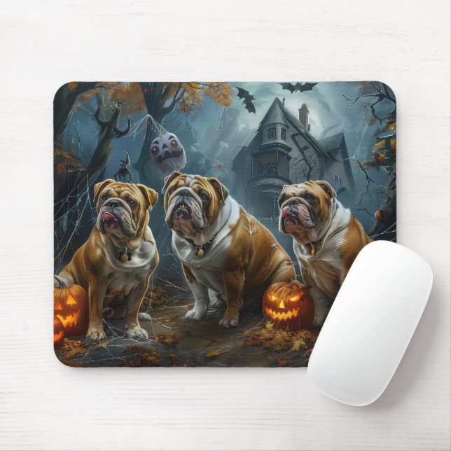 Tapis De Souris Chien-taureau Halloween nuit Chien de nuit plaisir (Avec souris)