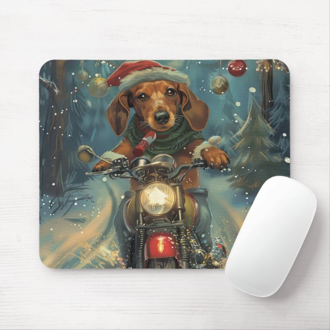 Tapis De Souris Chien teckel à moto Noël (Avec souris)