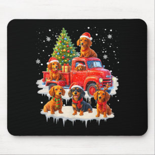 Tapis De Souris Chien teckel camion rouge arbre de Noël Père Noël