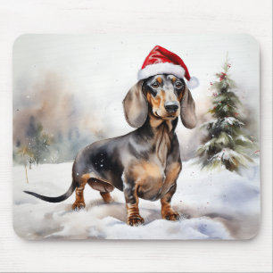 Tapis De Souris Chien teckel dans la neige Noël