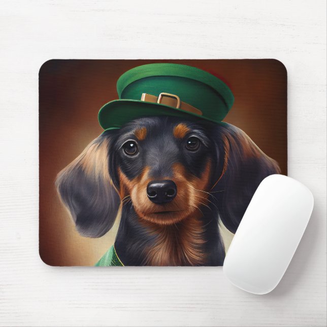 Tapis De Souris Chien teckel habillé pour la Saint-Patrick (Avec souris)