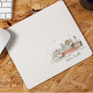 Tapis De Souris Chien Teckel Mignon en Hiver   Monogramme