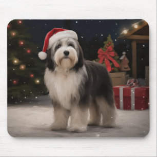 Tapis De Souris Chien tibétain de Terrier en Noël de neige
