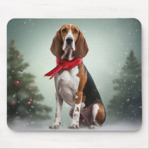 Tapis De Souris Chien Treeing Walker Coonhound dans la neige Noël