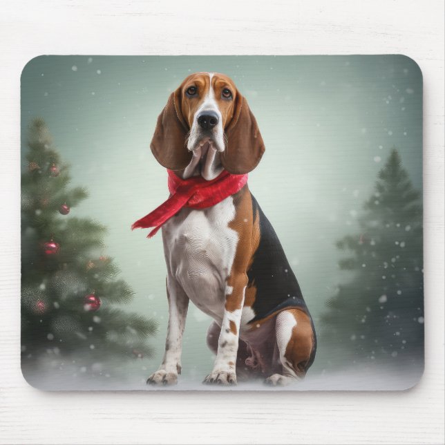 Tapis De Souris Chien Treeing Walker Coonhound dans la neige Noël (Devant)