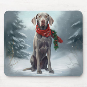 Tapis De Souris Chien Weimaraner dans la neige de Noël