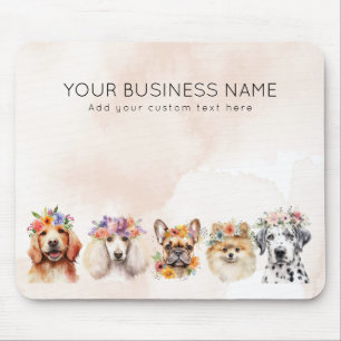 Tapis De Souris Chiens adorables avec couronne de fleurs, aquarell