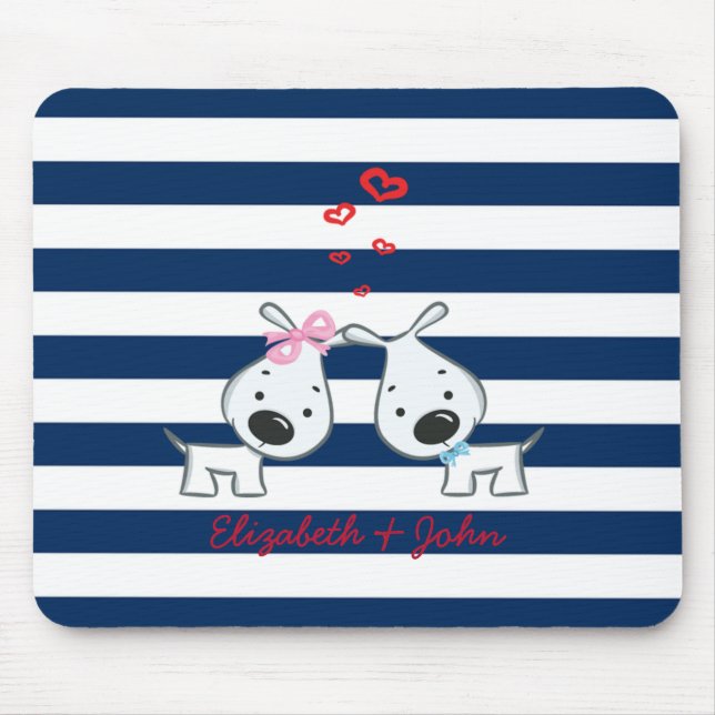 Tapis De Souris Chiens adorables en amour sur Striped-Personnalisé (Devant)