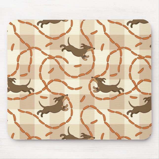 Tapis De Souris chiens chanceux avec l'arrière - plan de saucisses (Devant)