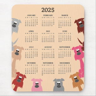Tapis De Souris Chiens colorés 2025 Calendrier Mousepad