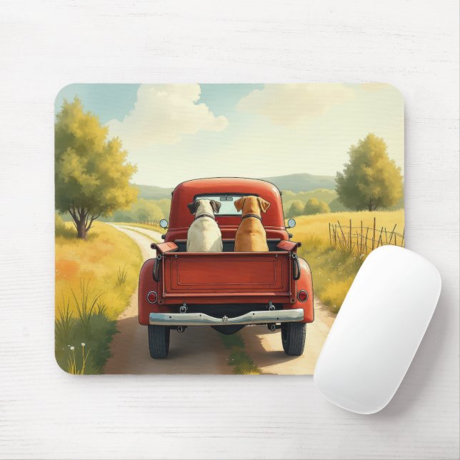 Tapis De Souris Chiens dans un camion Red Retro (Avec souris)