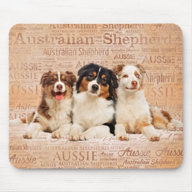 Tapis De Souris Chiens de berger australiens sur le nuage 1 de mot (Devant)