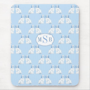 Tapis De Souris Chiens De Style Chinoiserie Bleu Et Blanc Monogram