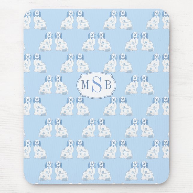 Tapis De Souris Chiens De Style Chinoiserie Bleu Et Blanc Monogram (Devant)