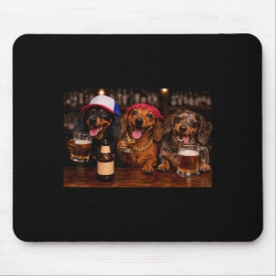 Tapis De Souris Chiens drôles fête buvant de la bière amis Dachshu
