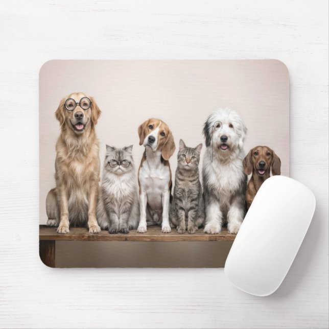 Tapis De Souris Chiens et chats avec des lunettes originales (Avec souris)